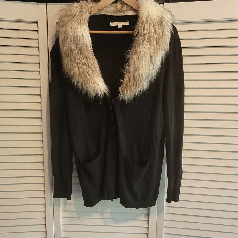Faux Fur Collar Cardigan